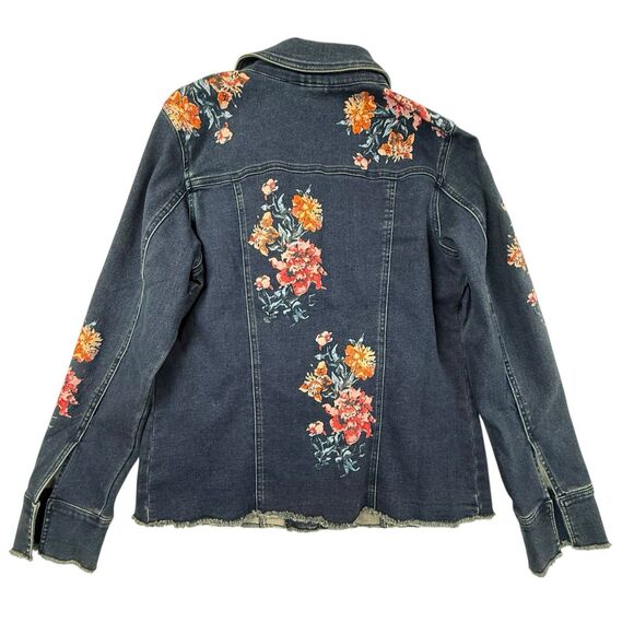 NEW DG2 by Diane Gilman Floral Denim Jean Jacket Women Size Medium Split Cuffs - Picture 5 of 12